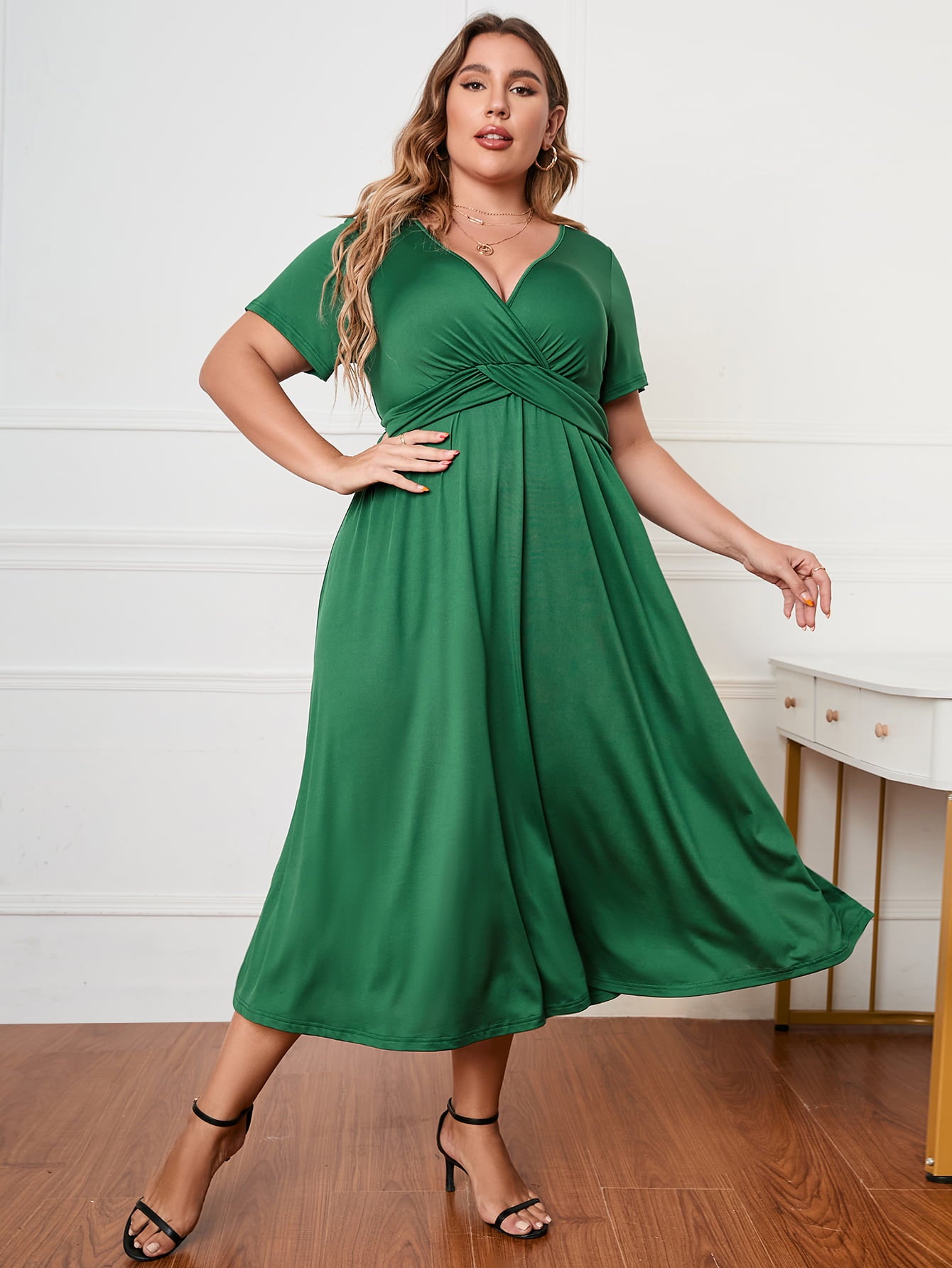 La Camille Short Sleeve Surplice Neck Midi Dress – My Store La Camille Short Sleeve Surplice Neck Midi Dress – My Store