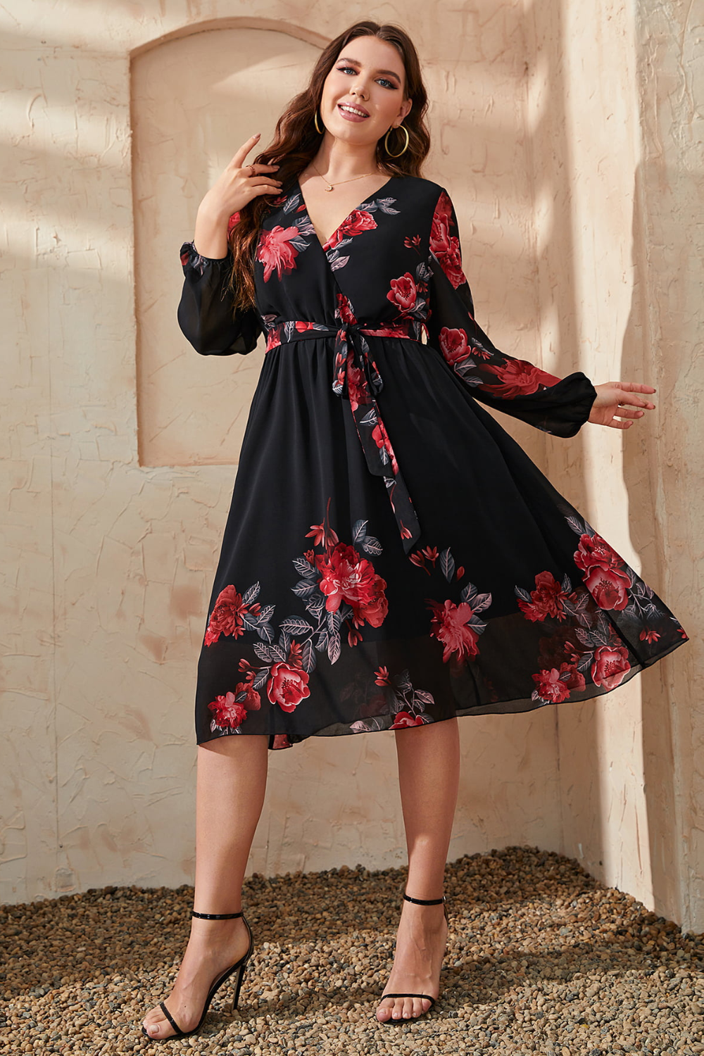 La Juliette Floral Surplice Neck Tie Waist Dress