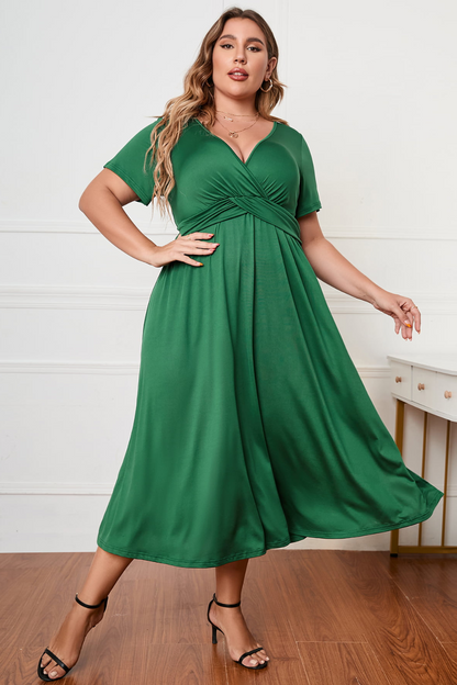 La Camille Short Sleeve Surplice Neck Midi Dress